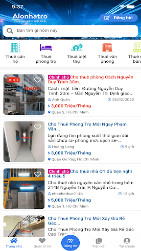 Android application App tìm phòng trọ - AloNhaTro screenshort