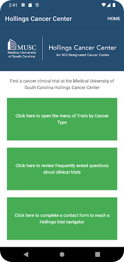 Android application Hollings Clinical Trials screenshort