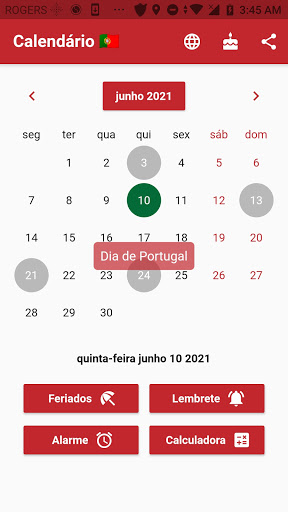 Android application Calendário Português screenshort