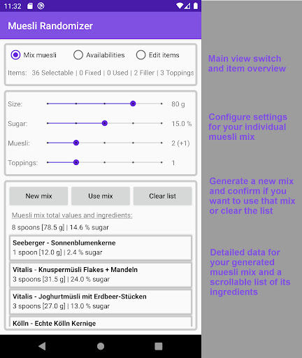 Android application Muesli Randomizer screenshort