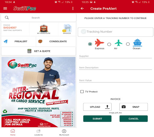 Android application Swiftpac: International Shippi screenshort