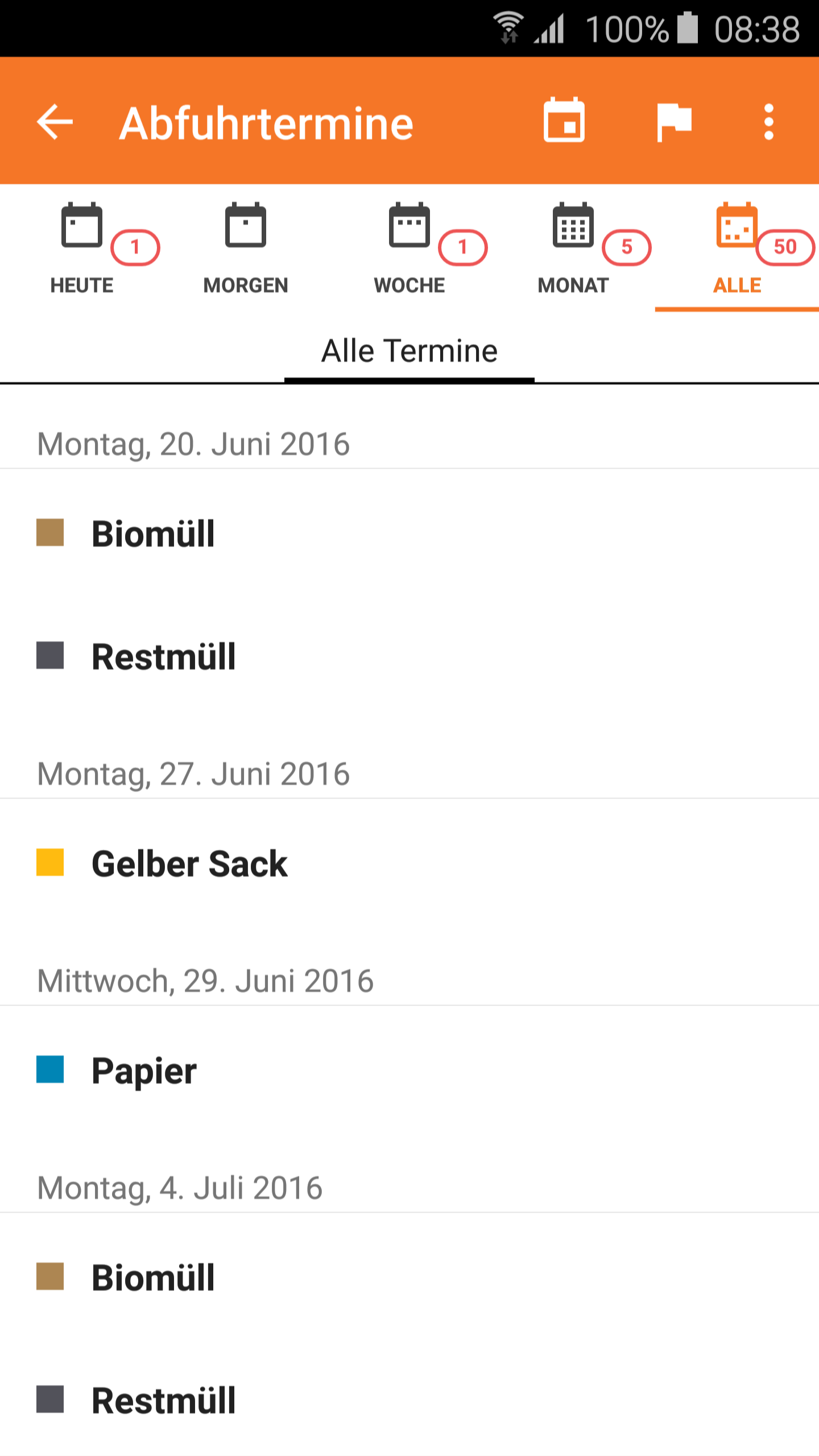 Android application Abfallplaner screenshort