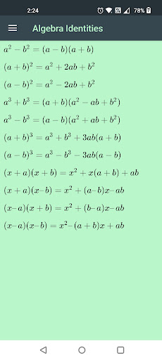 Android application Algebra Formulas screenshort
