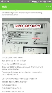 RADIO CODE for MASERATI