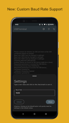 Arduino USB Terminal (Open) ekran görüntüsü
