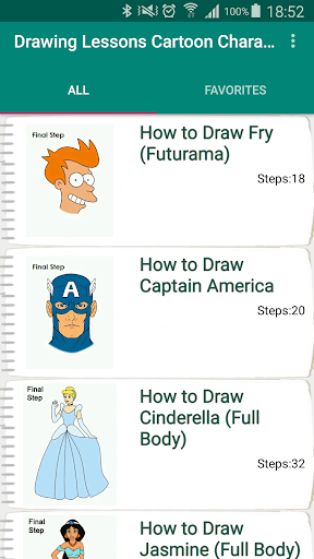 Android application Drawing Lessons Cartoon Charac screenshort