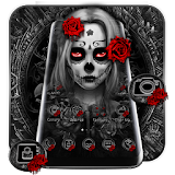 Black Red Rose Lady Skull Theme icon
