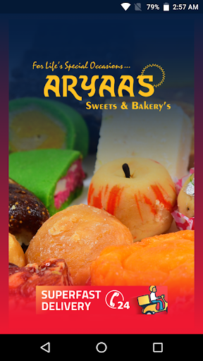 Android application Aryaas Sweets and Bakery's screenshort