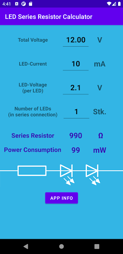 Android application LED Series Resistor Calculator screenshort