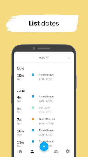 Screenshot of Leave Dates - Staff Planner