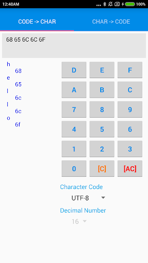Android application Character Code Conversion screenshort