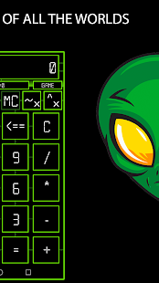 CALCULATOR PRO — Zrzut ekranu z zielonym kosmitą