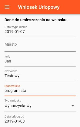 Android application Wniosek Urlopowy screenshort