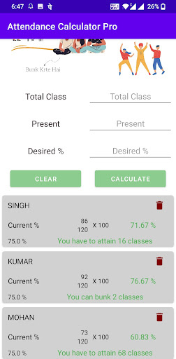 Attendance Calculator Screen 3
