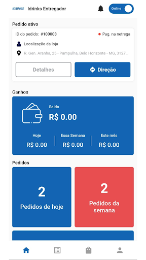 Android application iDrinks para entregador screenshort