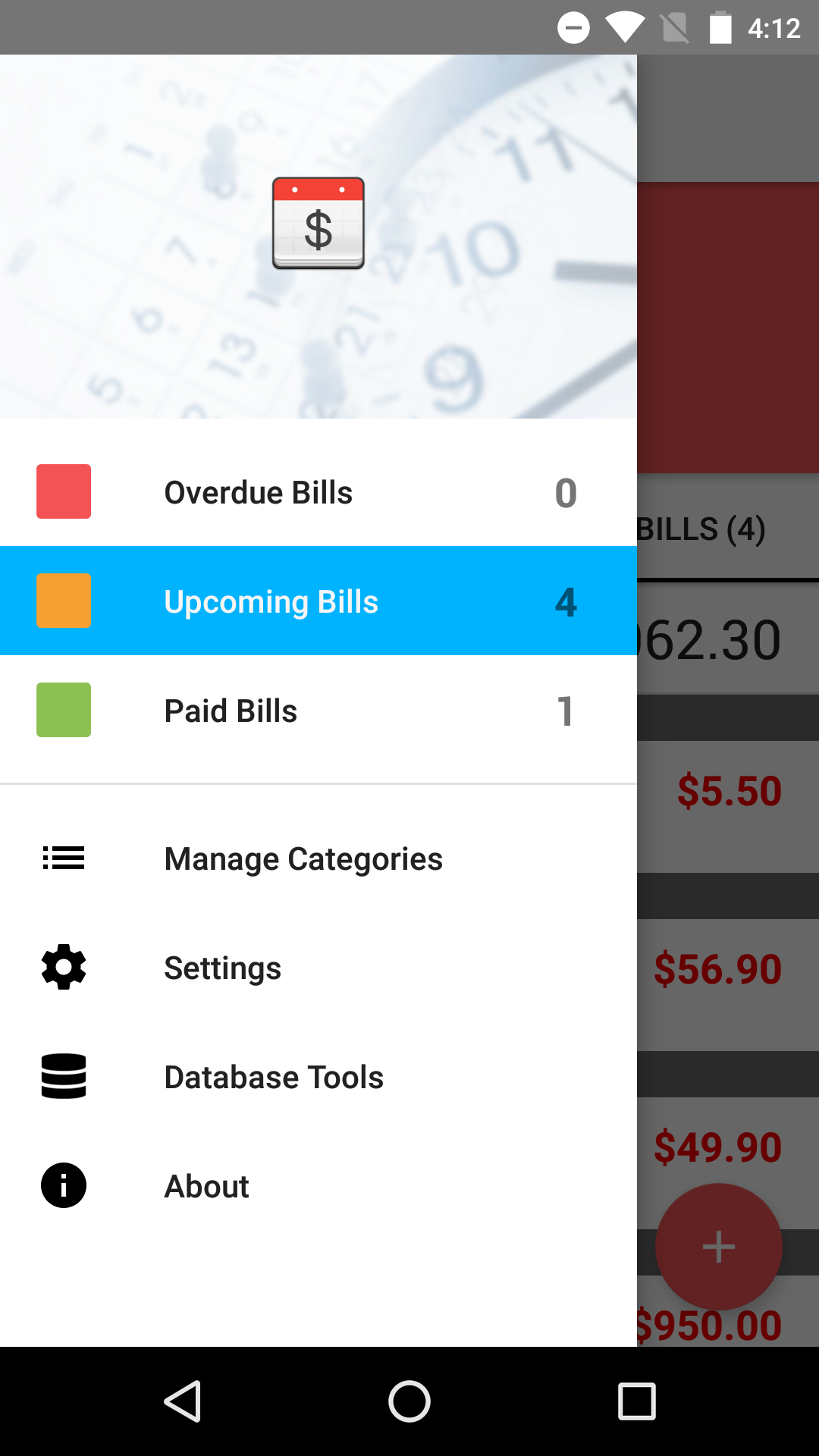 Android application Bills Reminder 2.0 screenshort