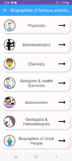 Android application Biography of famous Scientists screenshort