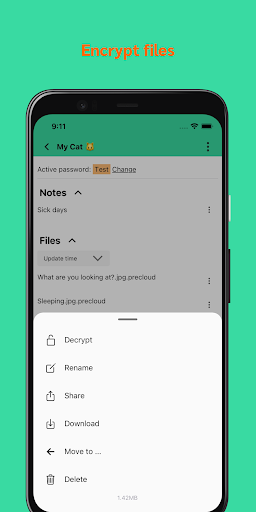 Android application PreCloud: Encrypt file & note screenshort