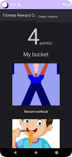 Android application Fitness Reward Calculator screenshort