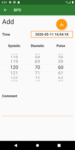 Blood Pressure Diary Screen 2
