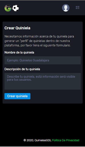 Crea y administra tu Quiniela Screen 2