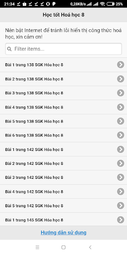 Android application Giải bài tập Hoá học lớp 8 screenshort