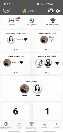 Foosball statistics Screen 2