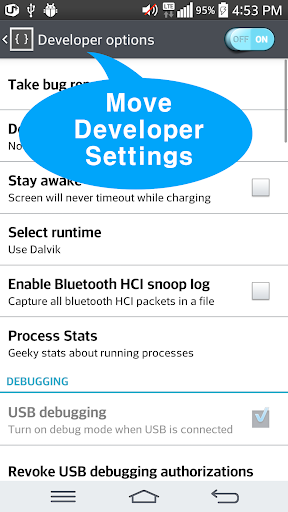 Developer Settings Shortcuts Screen 2