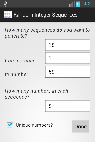 Generate Random Numbers Screen 2