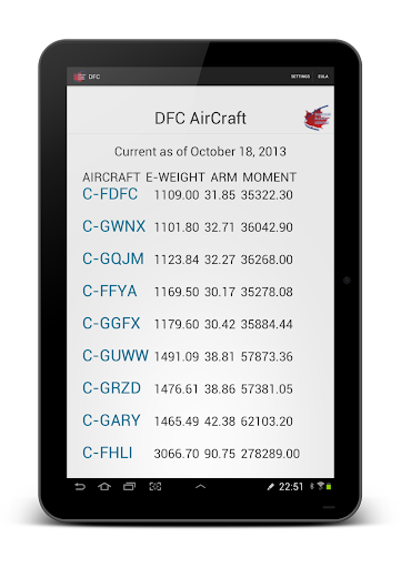 Durham Flight Centre W&B Screen 3