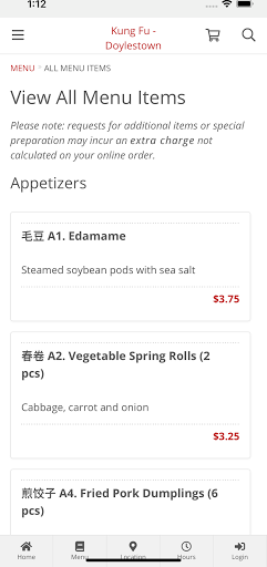 Kung Fu - Doylestown Ordering Screen 2