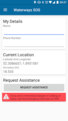 Android application RCR SOS screenshort