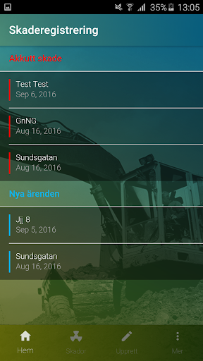 Android application Skaderegistrering screenshort