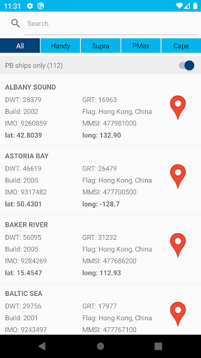 Pacific Basin App Screen 2