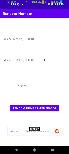Android application Random Number screenshort