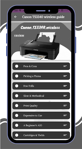 Android application Canon TS3340 wireless guide screenshort
