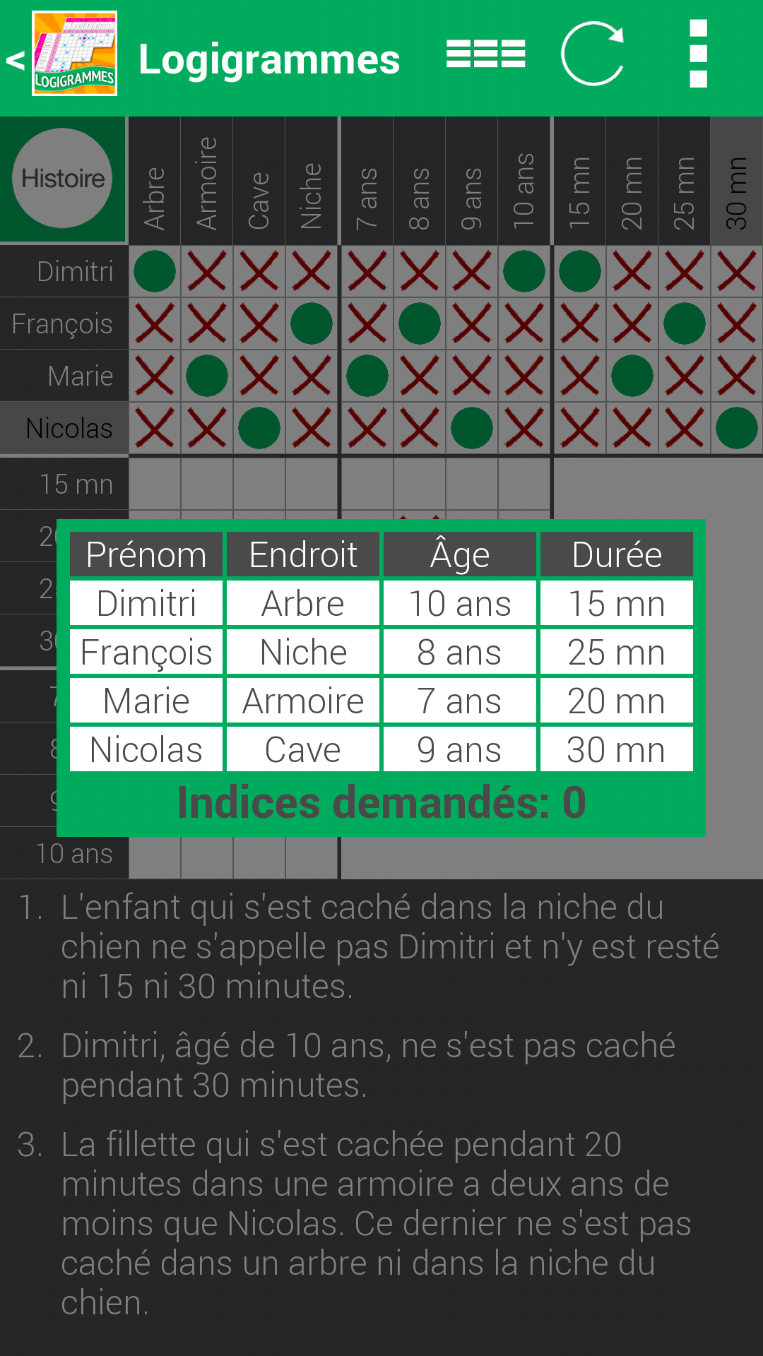 Android application Logic Grid Puzzles in French screenshort