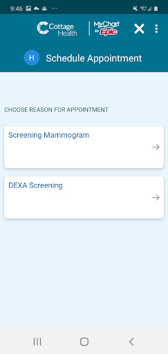 Cottage Health MyChart Screen 3