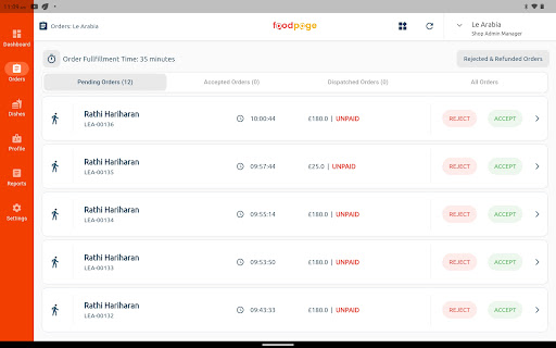Foodpage Online Orders Screen 3