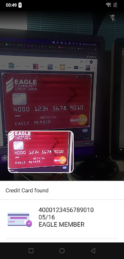 Android application Credit Card Scanner using Came screenshort