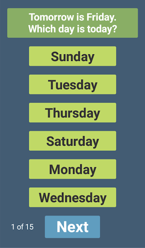 Learning the days of the week Screen 3