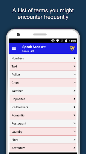 Screenshot of Learn Sanskrit Language App