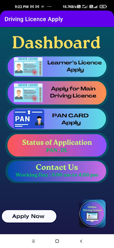 Android application Driving Licence Apply screenshort