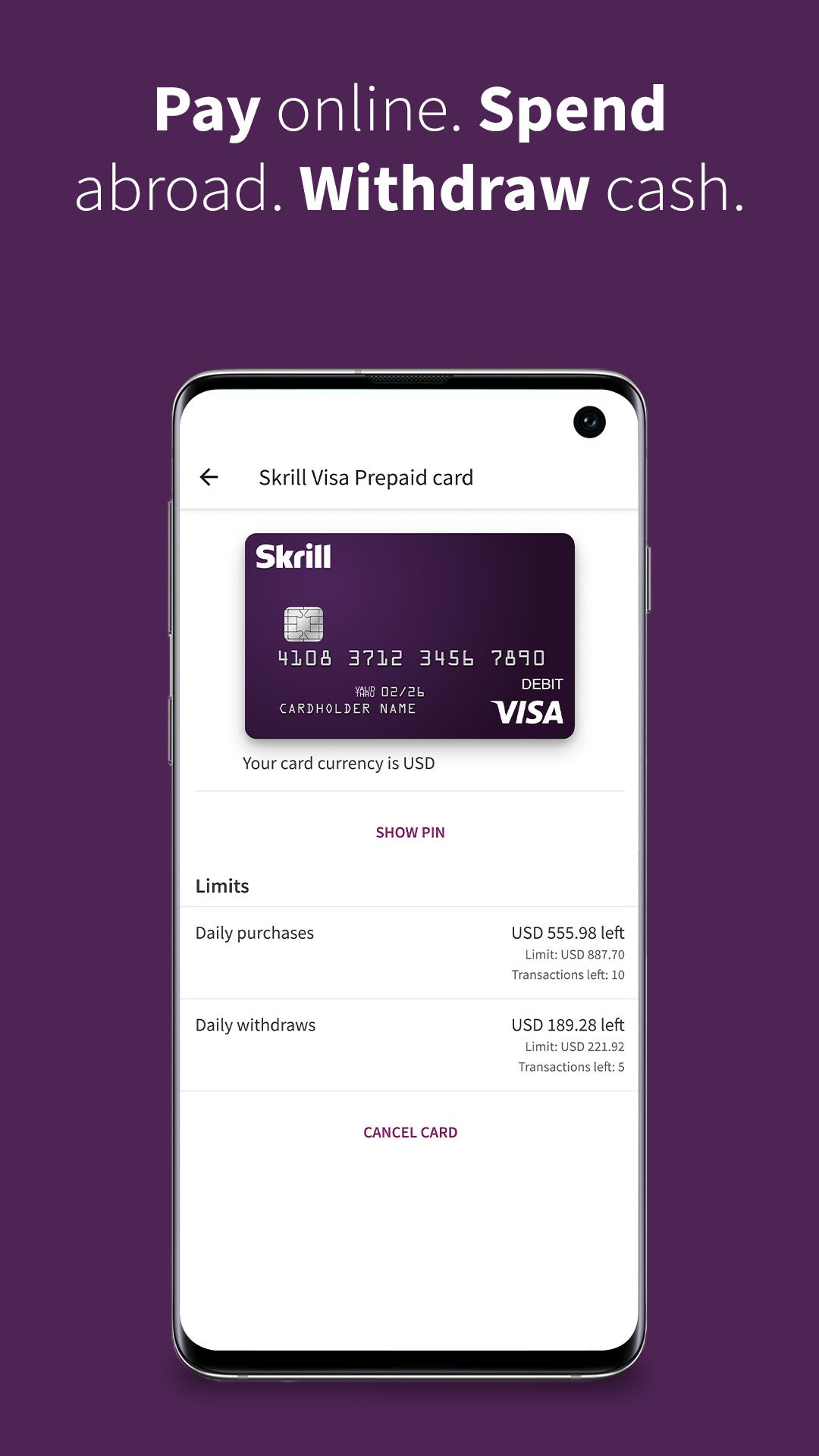 Android application Skrill - Fast, secure online payments screenshort