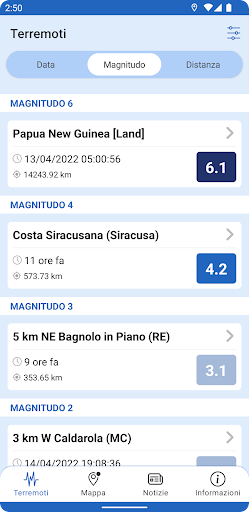 Android application INGV Terremoti screenshort