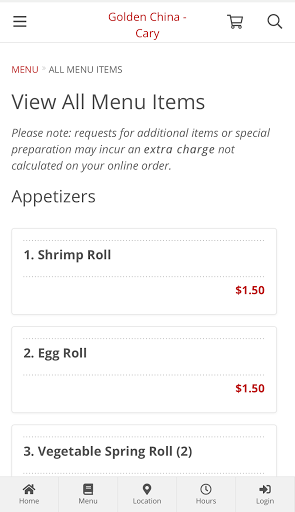 Golden China - Cary Ordering Screen 2