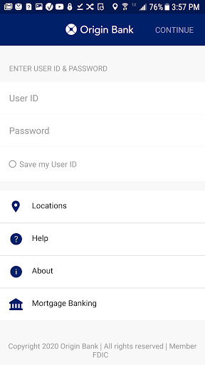Android application Origin Bank screenshort