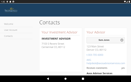 Tranquilli Financial Advisor Screen 2