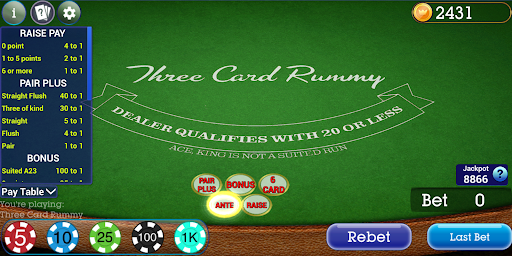 Android application Vegas Three Card Rummy screenshort