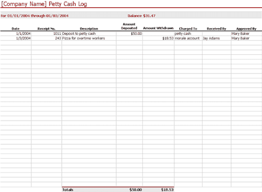 Office Log Templates Screen 2